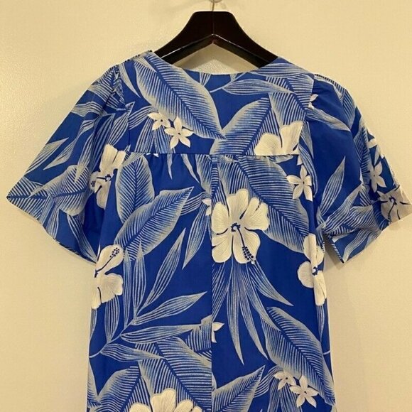 Malihini Hawaii Dress Blue White Floral Medium - Picture 2 of 8